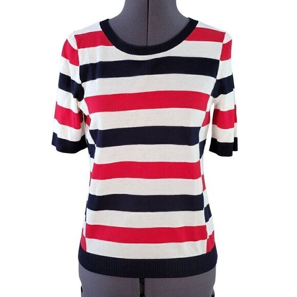 NWOT Talbots Stripe Short Sleeve Knit Top Sz P - Picture 1 of 6